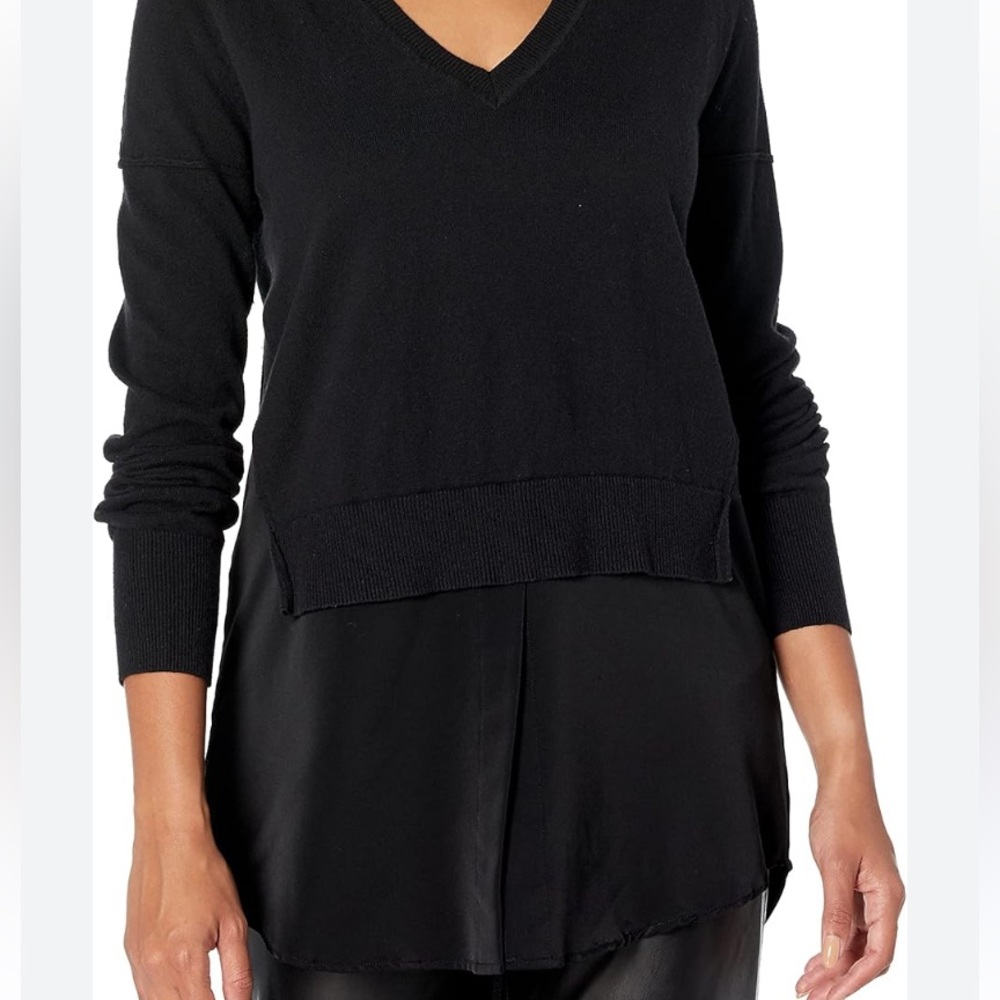 Kaufmanfranco Layered V-Neck Long Sleeve Top Black XS Minimalist Chic - Picture 2 of 14